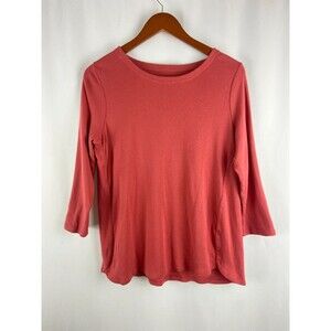 J. Jill Women's Medium Coral 100% Pima Cotton 3/4 Sleeve Scoop Neck Tee Basic